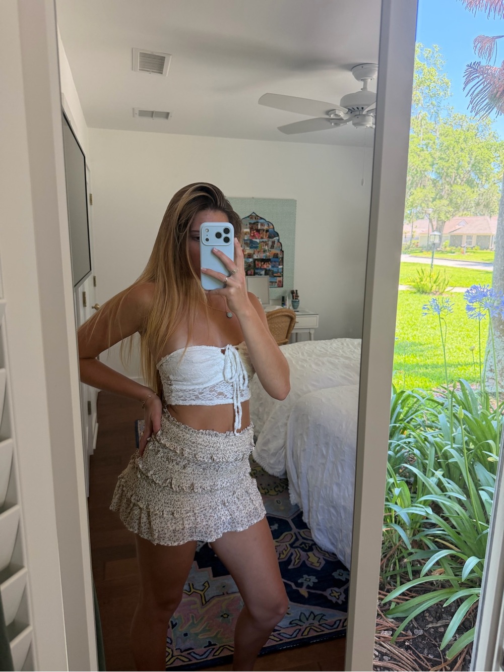 LoveShackFancy Cream Tweed Ruffle Mini Skirt